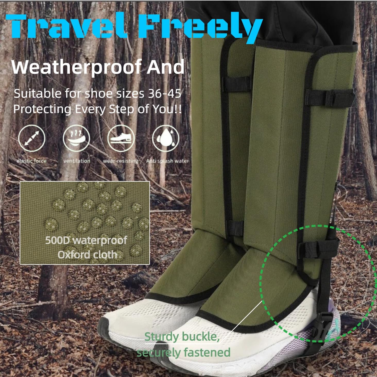 Snake Gaiters for Hunting, Durable Snake Guards, Waterproof Snake Gaiter Leggings for Men & Women, Snake Bite Protection for Lower Legs, Snake Proof Gaiters with Adjustable Size