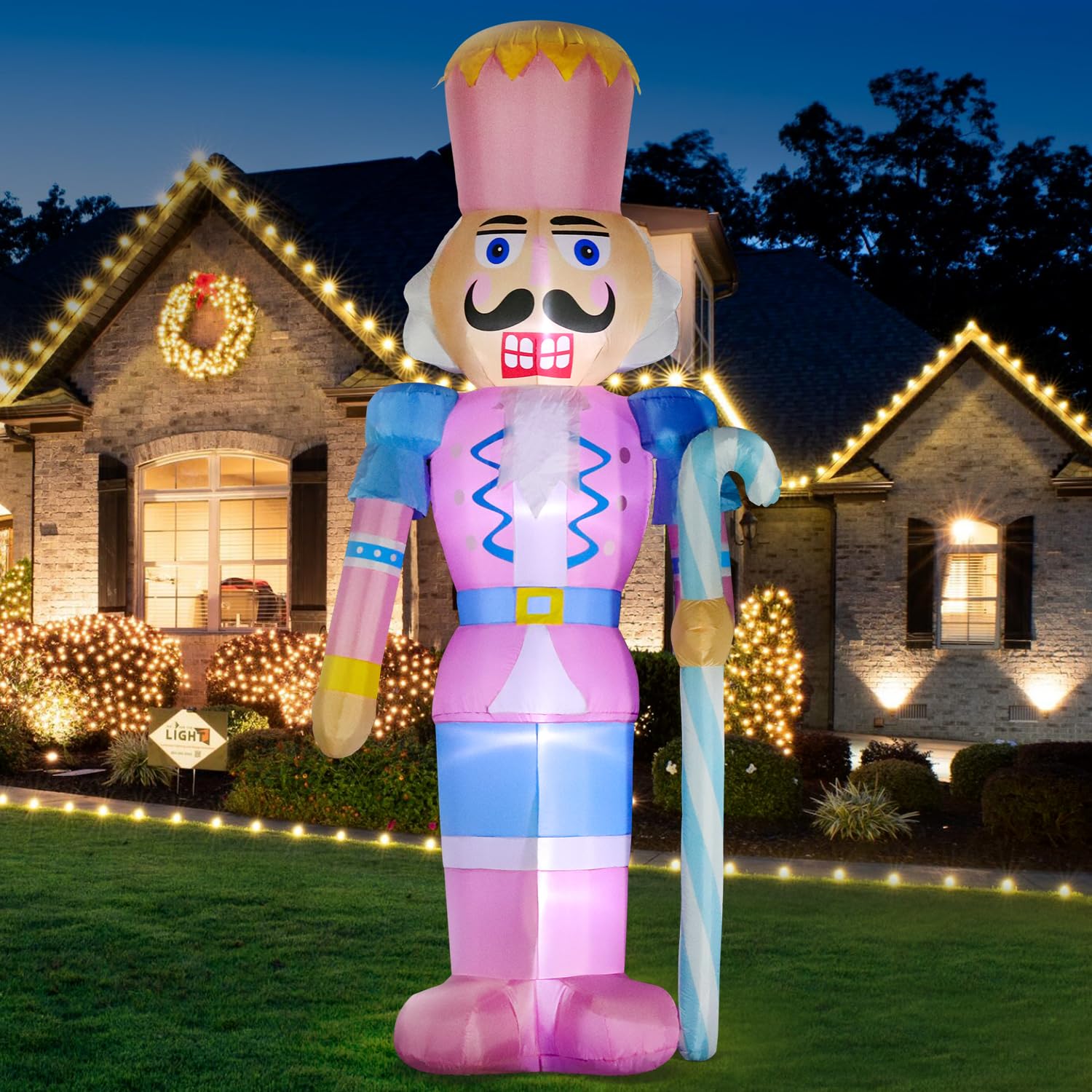 DomKom 12FT Giant Pink Christmas Inflatable Nutcracker Soldier with Candy Cane Built-in LED Lights Inflatable Decorations - Waterproof Outdoor/Indoor Blow Up Holiday Yard Decor: Pink Nutcracker
