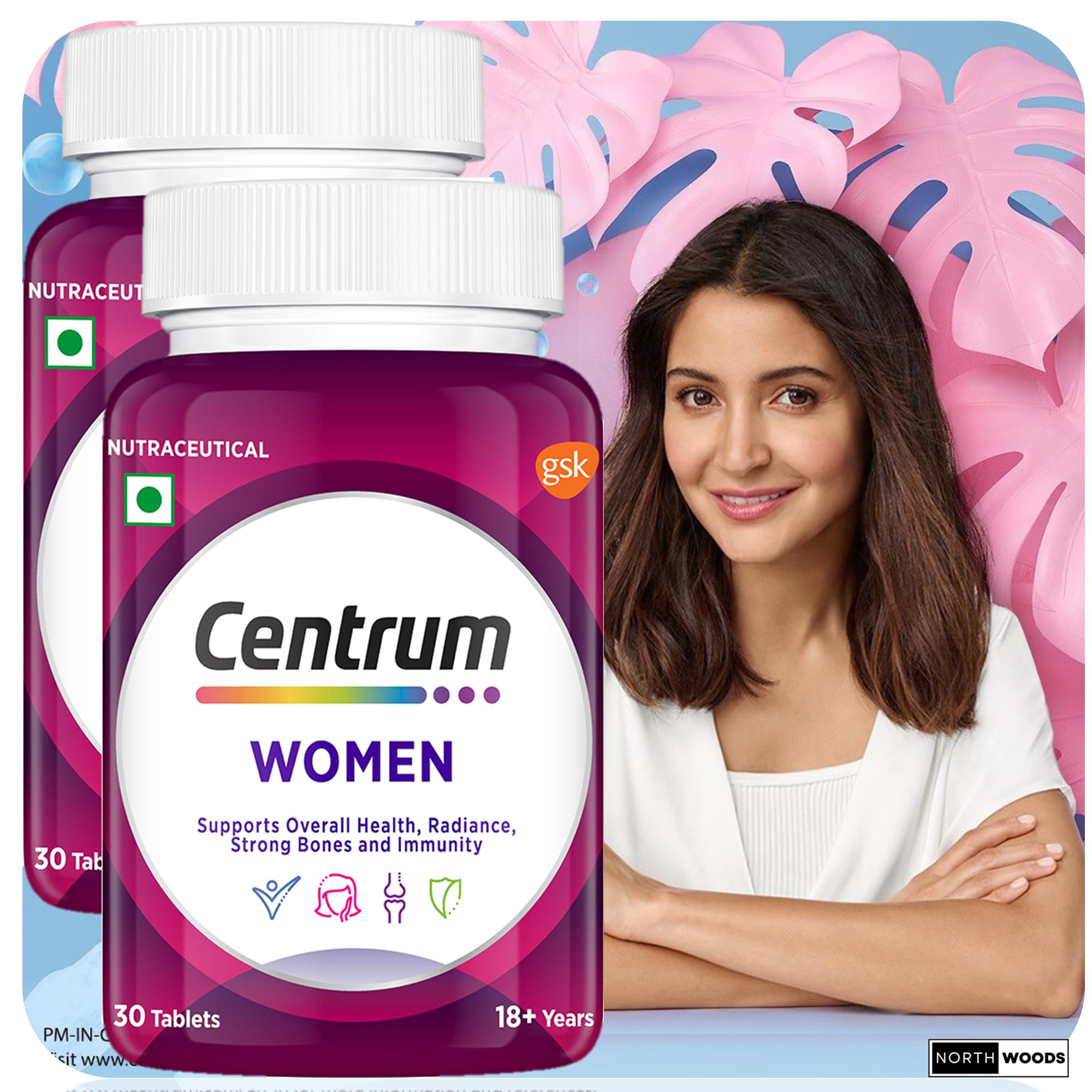 Northwoods Centrum Multivitamin for women plus tablet for bones,hair,nail,skin wit Biotin,Vitamin C & 21 vital Nutrients for Overall Health 2x30 tablets,Pack of 2 (B0CVMDMFM4) Amazon Price History, Amazon Price Tracker