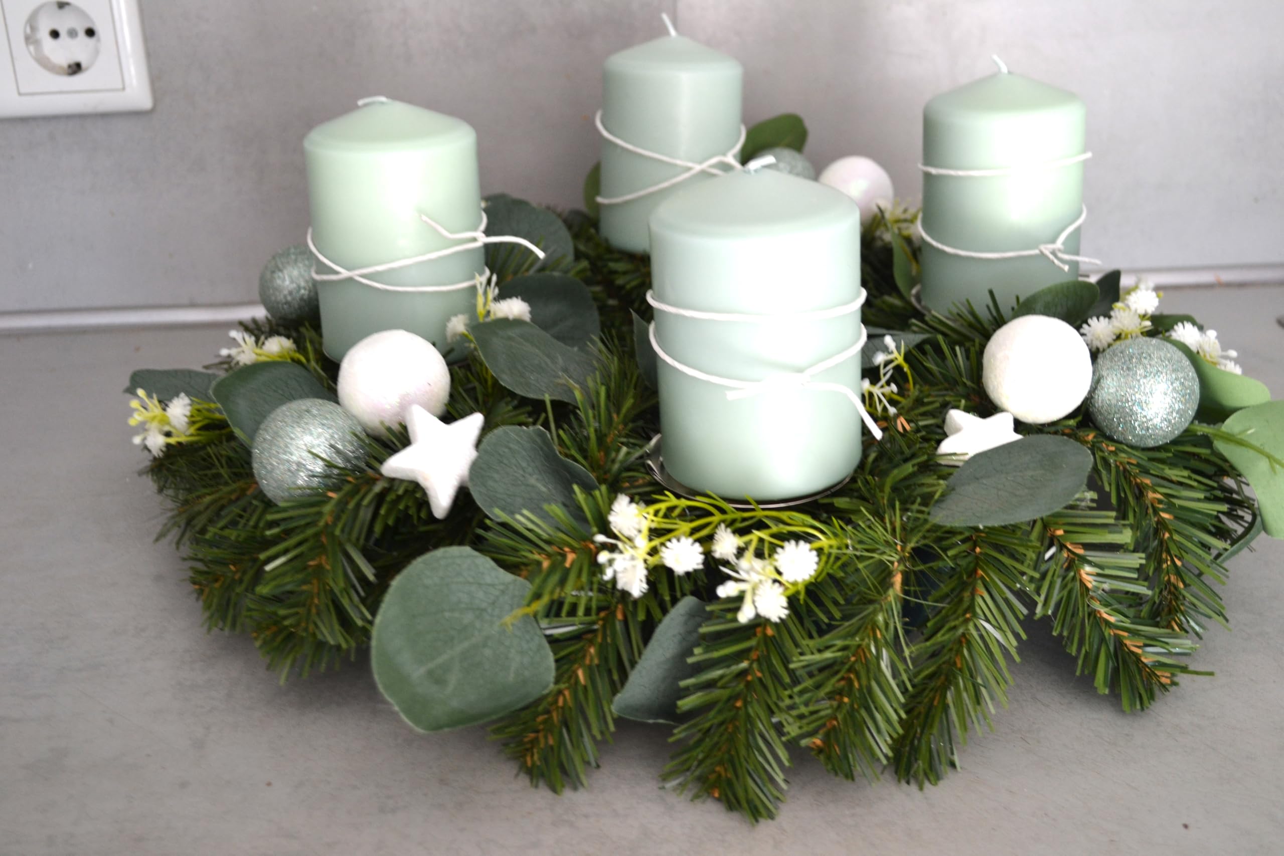 Adventskranz künstlich grün 40 cm Weihnachten Advent Gesteck Adventkranz