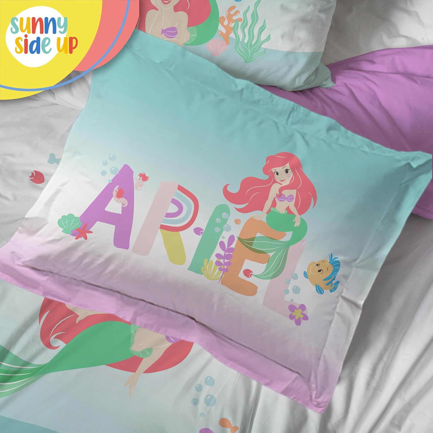 Sunny Side Up Disney The Little Mermaid Full Comforter Set - 7 Piece Kids Bedding Includes Comforter, Sheets & Pillow Cover - Super Soft Ariel Microfiber Bed Set - Image 6