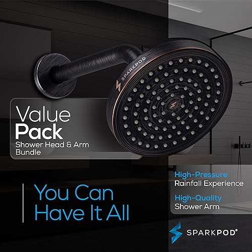 Miniatura 3 de SparkPod Cabezal de ducha de lluvia de 6 pulgadas con brazo de ducha de 9 pulgadas, lluvia de alta presión de ahorro de energía, brazo de ducha de