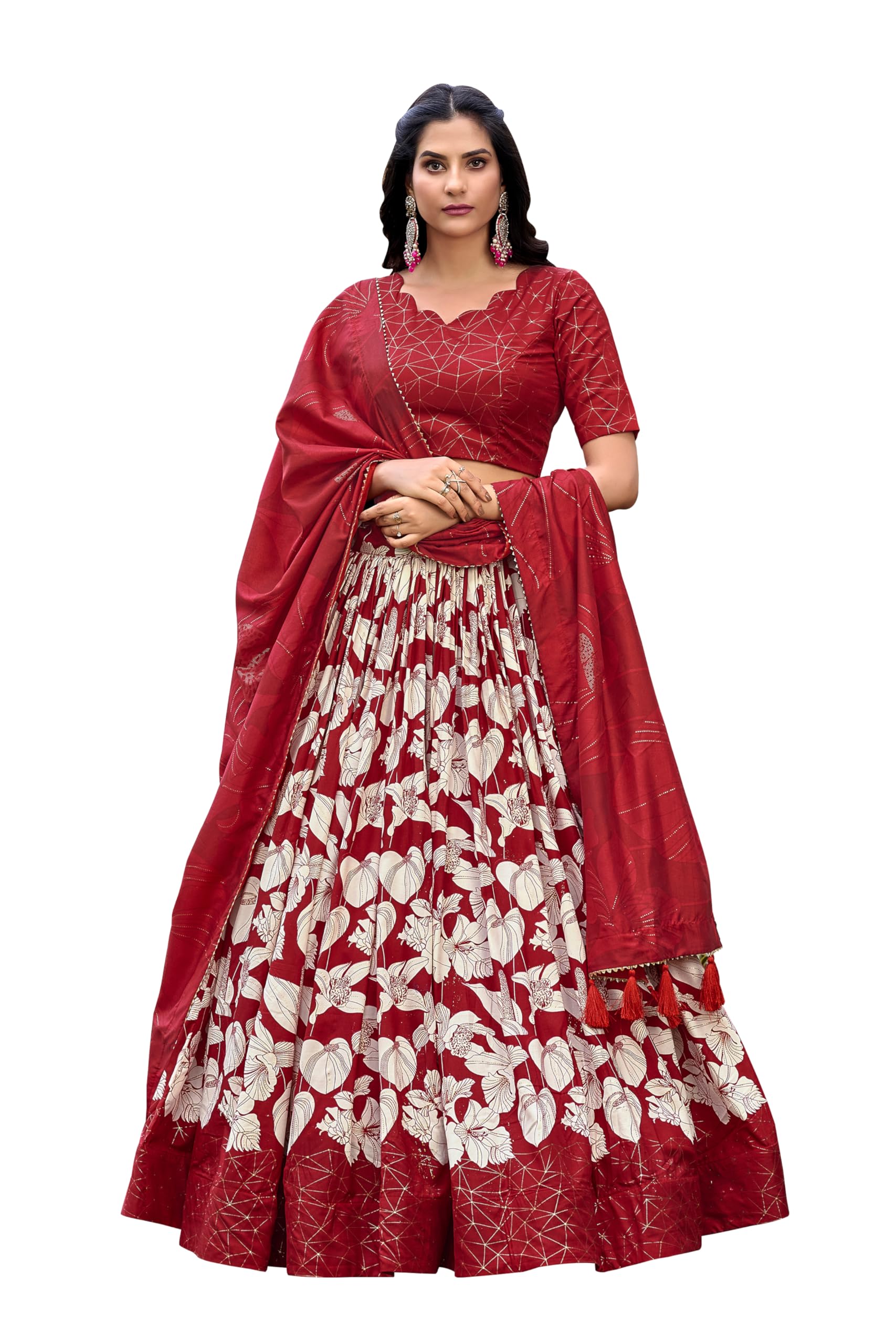 looknbook art Women's Tussar Silk Lehenga Choli Set with Floral Print & Foil Work, Stitched Lehenga with Canvas & Can Can, Unstitched Blouse and Dupatta | Tussar Silk Chaniya Choli for Women-picture-5