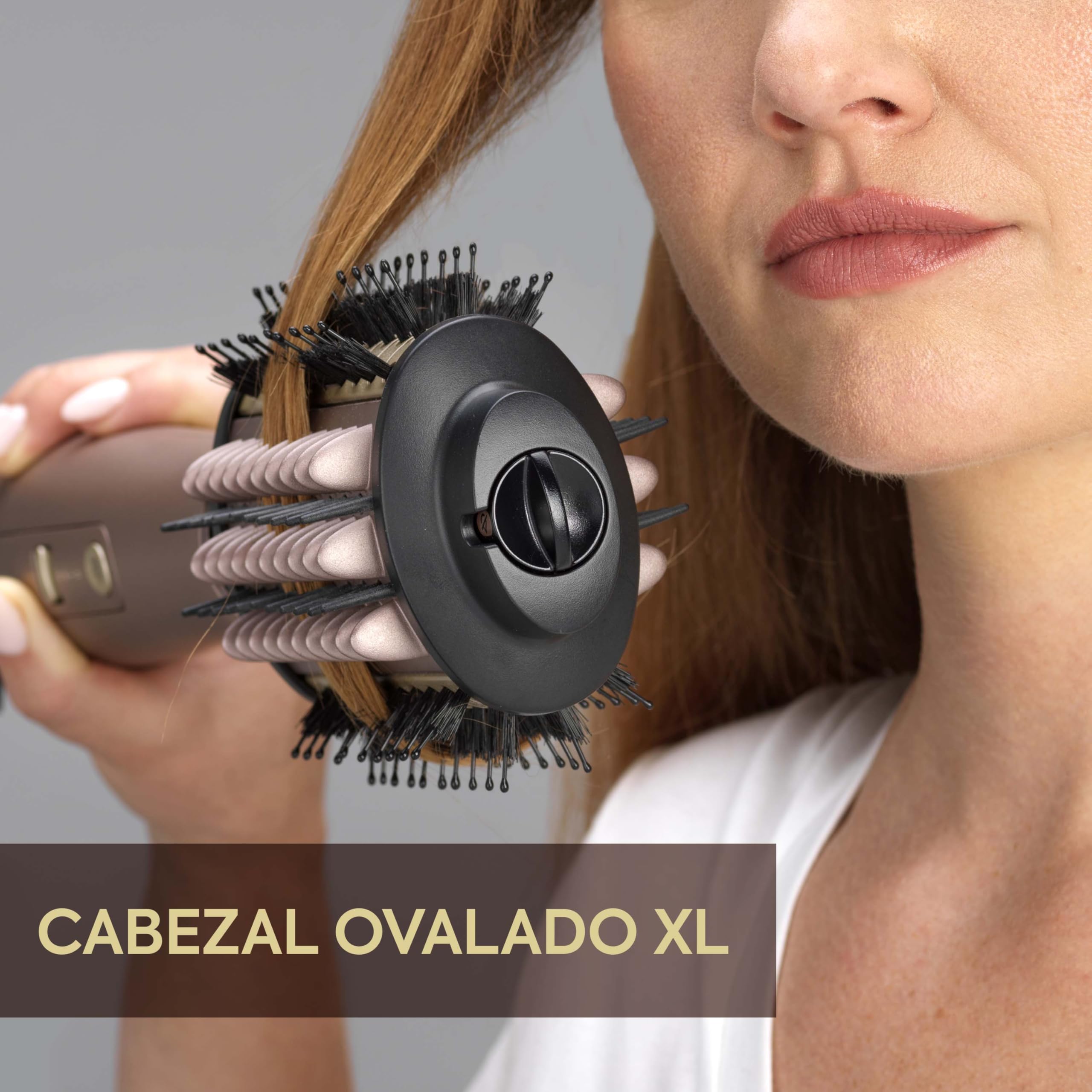 BaByliss Cepillo de Aire Air Power Volume 2 en 1 Secador de Pelo y Styler – Modo Húmedo y Seco, Cepillo Secador Moldeador, 3 ajustes de temperatura, Iónico, Cerámico, Dorado, AS95E