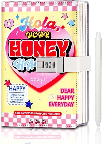 Vista 15 de CAGIE Diario con candado para niñas, kit de diario rayado rellenable A5 con contraseña y candado, lindos regalos de Navidad y cumpleaños para niñas