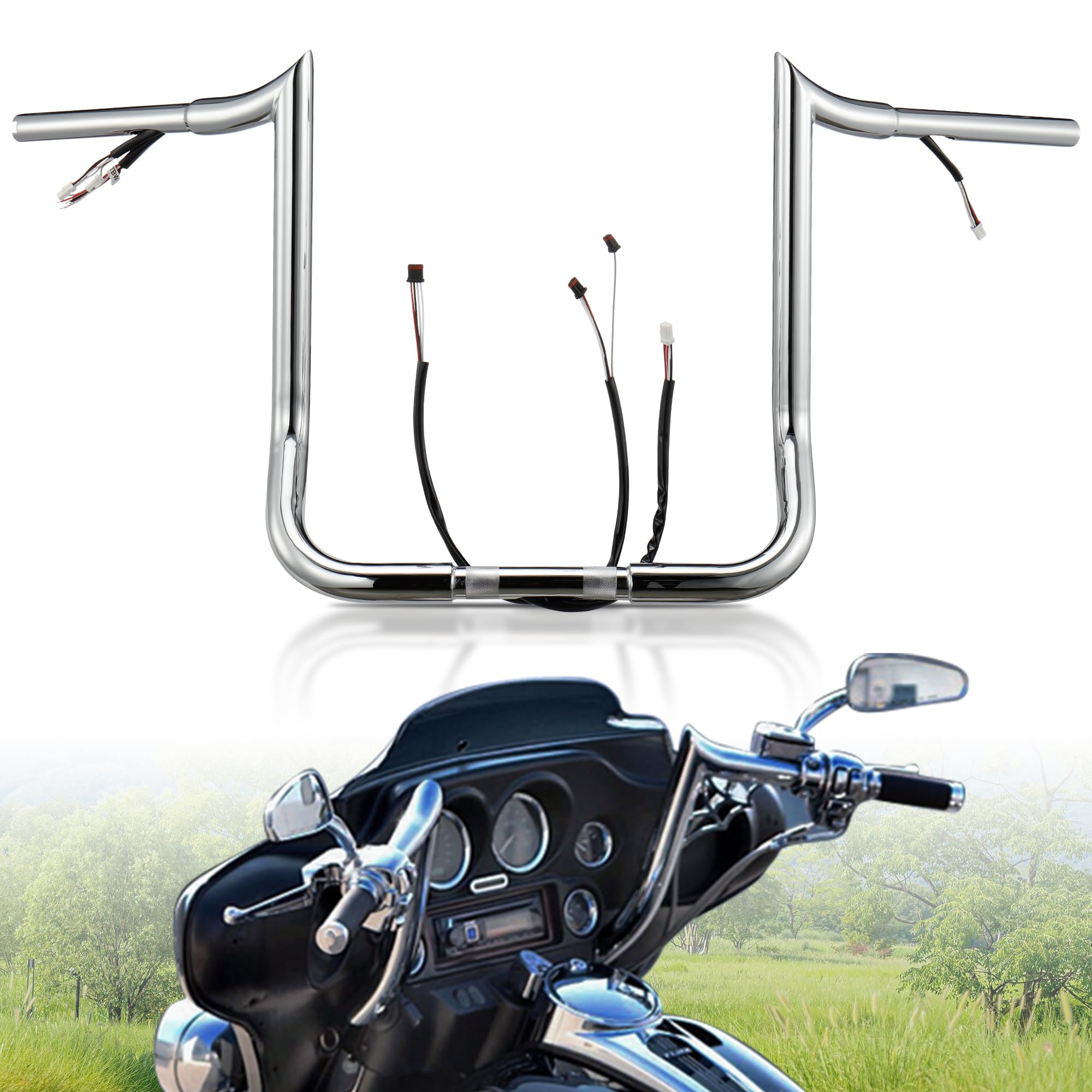 Manillar Meathook de 16" cromado para Harley Davidson Street Glide 2014 en adelante 8