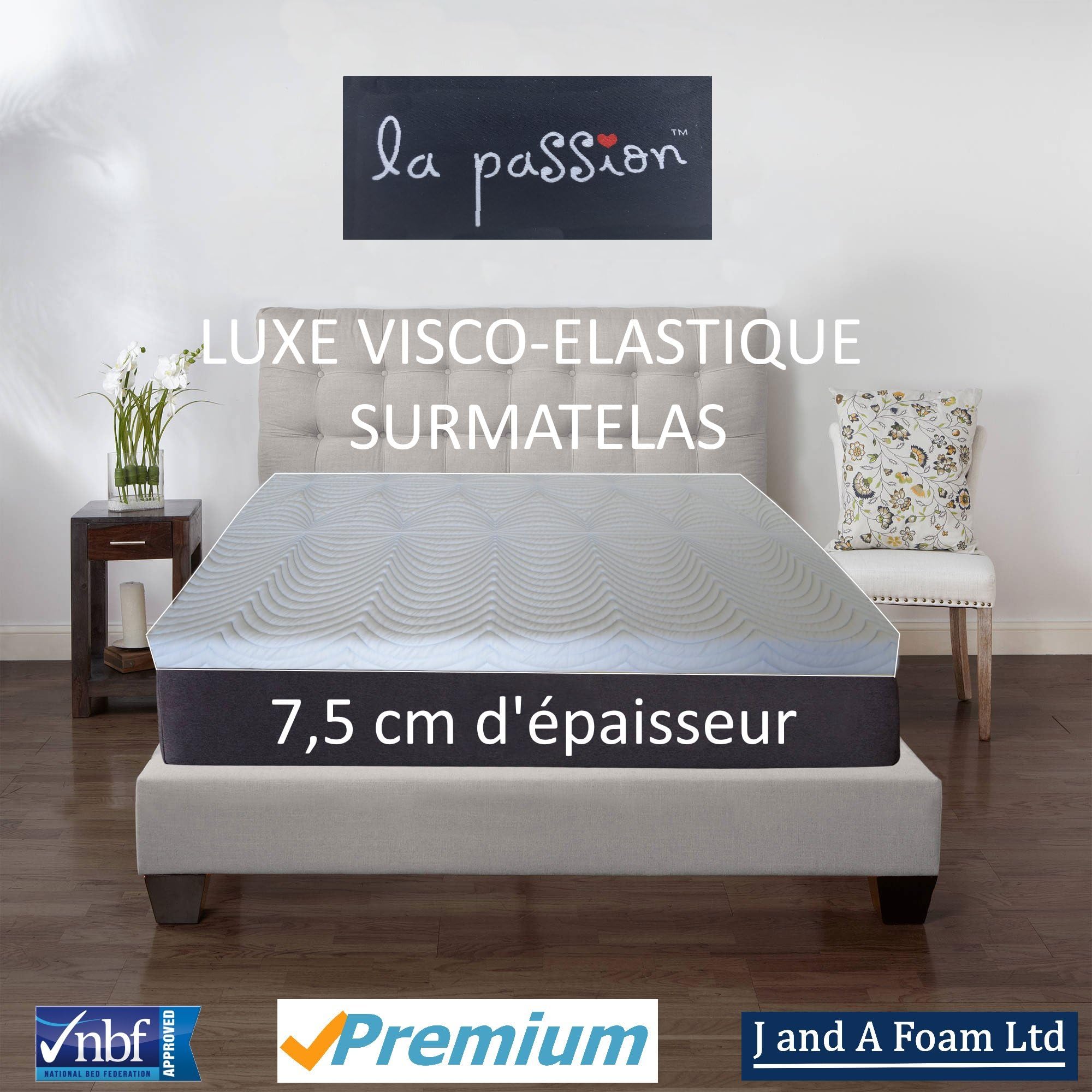100% Viscoelastic Memory Foam Mattress Topper, 140 x 190 x 7.5 cm, Ideal for Fibromyalgia, Arthritis and Sciatica