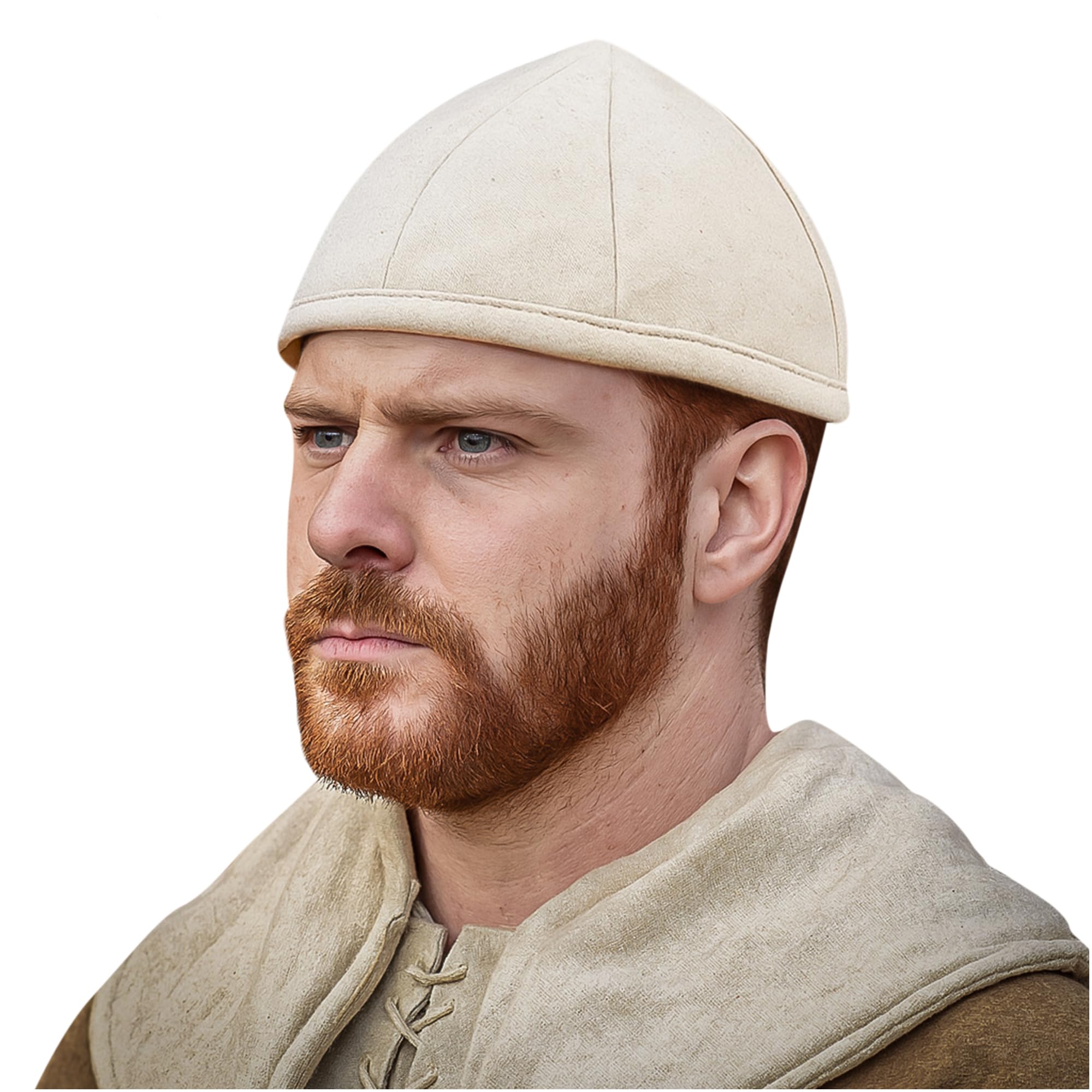 Lord of Battles Medieval Quilted Canvas Cotton Padded Arming Cap Protector Under Armor Chainmail Coif for LARP, Renfair (Ecru - Roman Cap)