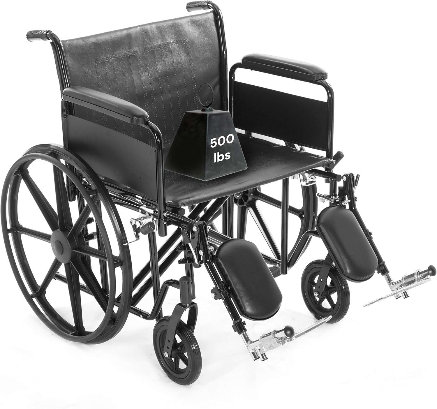 26" Heavy Duty Bariatric Wheelchair for Adults - Black - Removable Full Arms and Elevated Leg Rests - 700LB Capacity - Nylon Seat - Adjustable Standard and Hemi Height - K7 26" Seat Width Full Length Arms