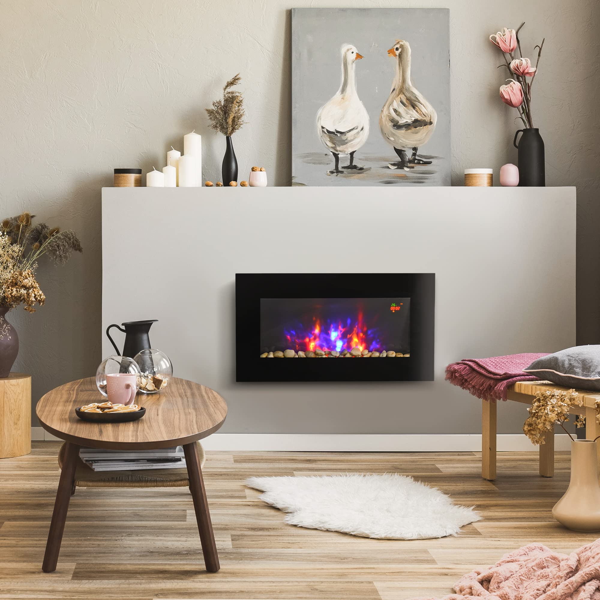 HOMCOM 1000W/2000W Electric Wall Fireplace w/LED Flame Effect Timer Remote  Sleek Stylish Safe Home Heating 20-25㎡ : Amazon.co.uk: DIY u0026 Tools