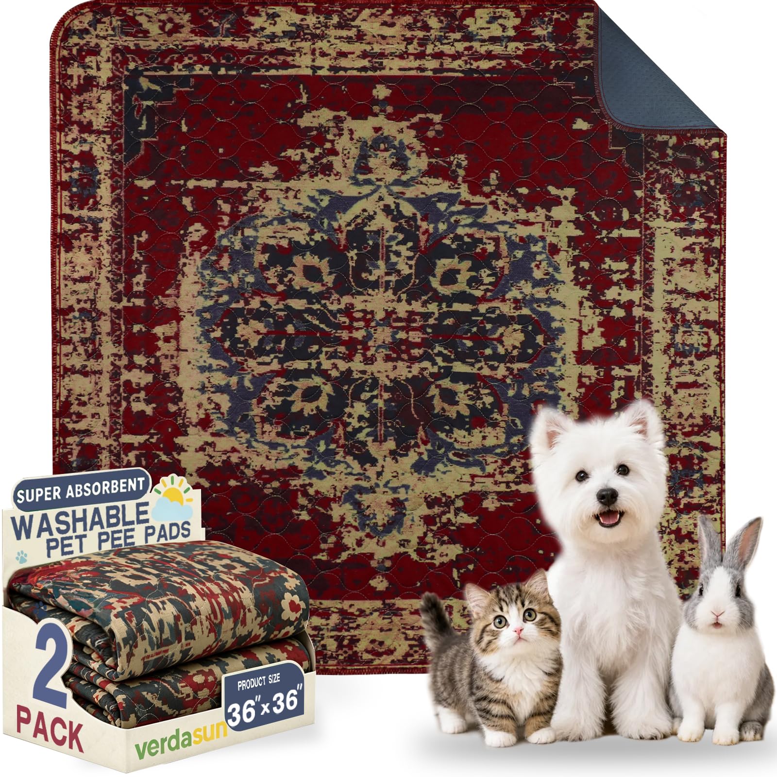 Washable Pee Pads for Dogs 36"x36" 2 Pack Reusable Puppy Potty Pad