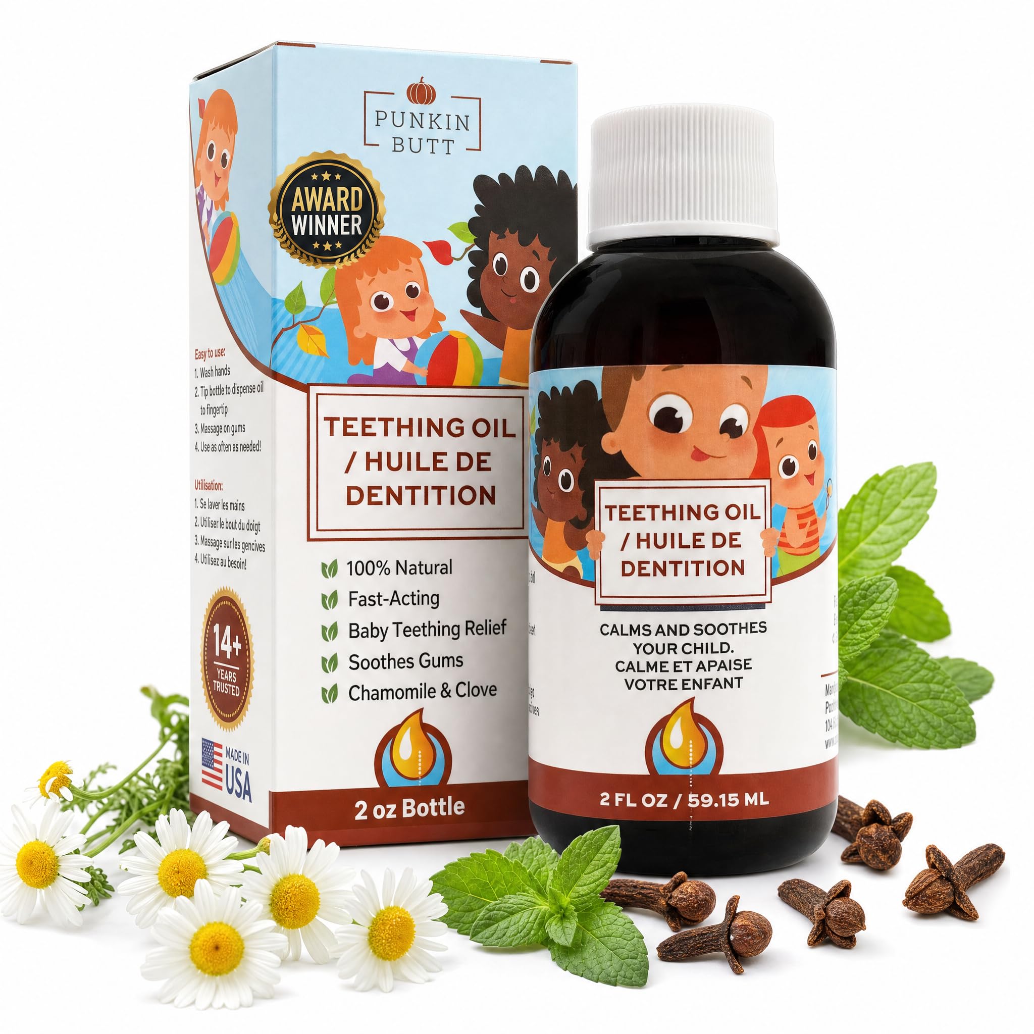 Punkin Butt Teething Oil - 2 oz - 100% Natural, for Babies - Proprietary Blend Includes Chamomile, Sunflower, Peppermint, and Clove - Baby Teething Relief with No Added Chemicals (2 Ounce)