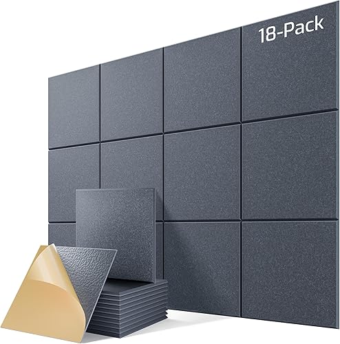 Miniatura 44 de Paquete de 12 paneles acústicos autoadhesivos, paneles de espuma de alta densidad a prueba de sonido de 12 x 12 x 0.4 pulgadas para paredes, paneles