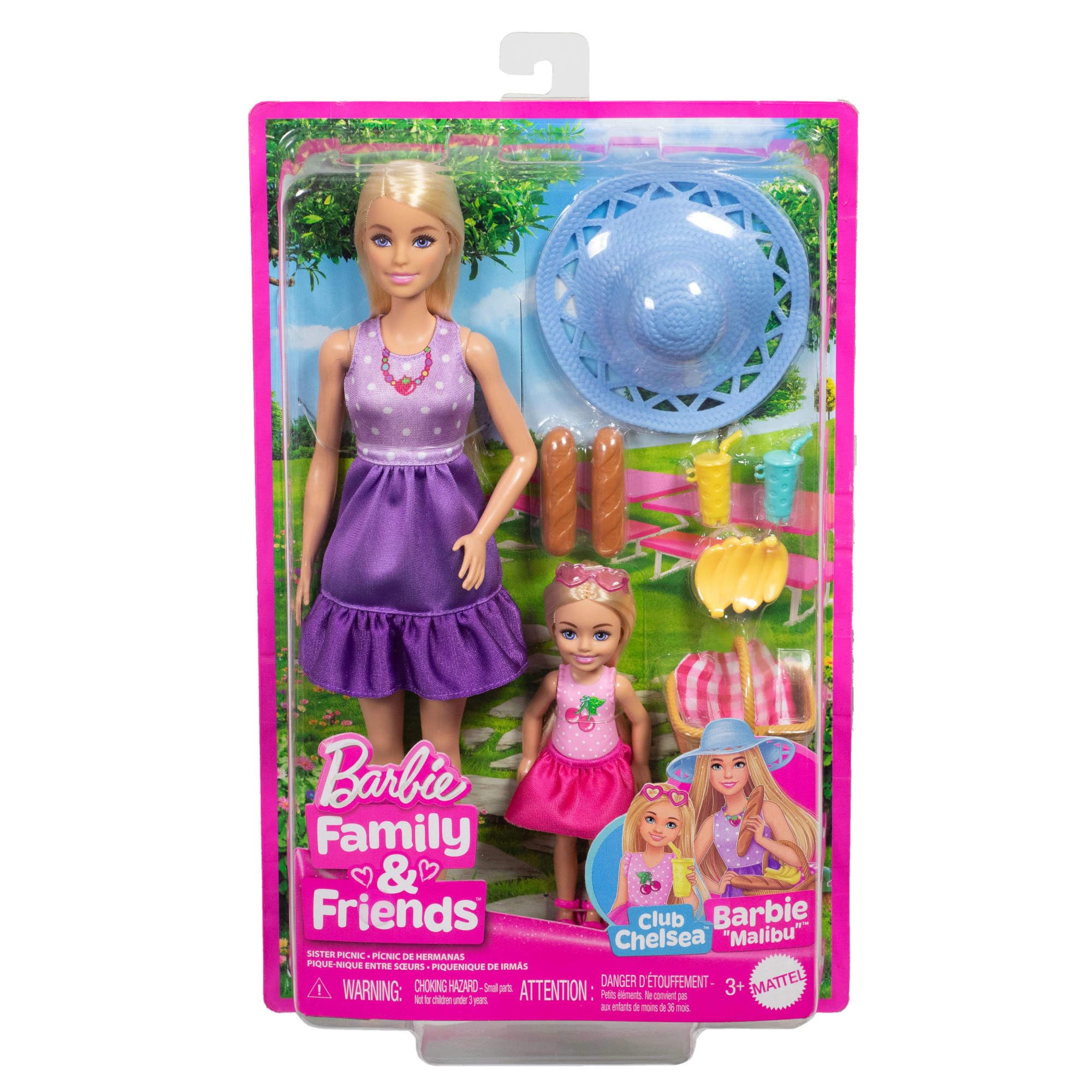 Barbie Family & Friends Spielset aus Puppen und Accessoires, Spielset mit Picknick-Thema, Mode, kleinen Puppen und 9 Accessoires inkl. Essen, JBF43