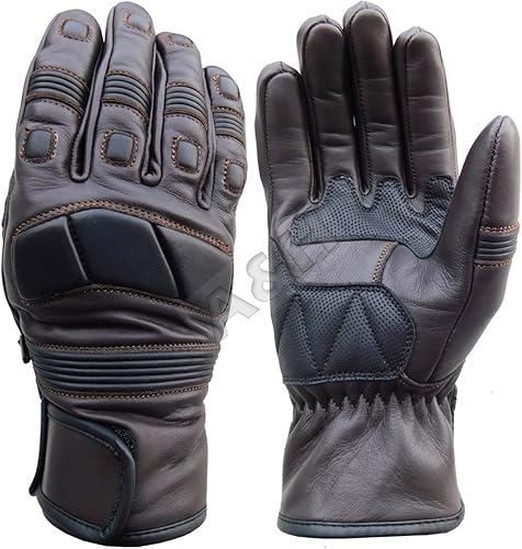 A&H Apparel Guantes de cuero para motocicleta para hombre, cuero de vaca, resistente, guantes de protección para carreras de calle y fuera de