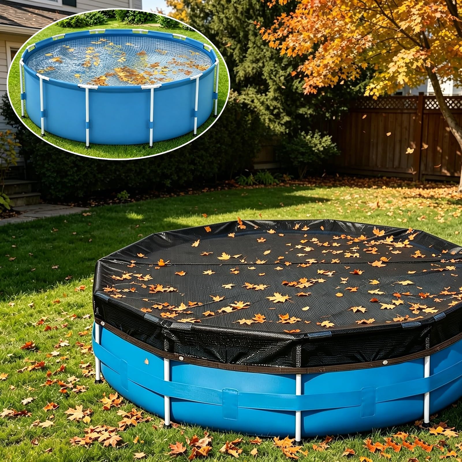 Filet Protection Piscine Diameter 4.5m Bâche De Piscines Ronde Filet Anti-Feuilles Housse Anti-Soleil pour Piscine Hors Sol Housse De Piscine Ronde pour Chiens Et Enfants