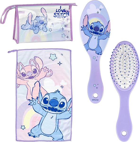 Trousse de Toilette de Voyage avec Peigne, Serviette et Sac à Stitch - Trousse de Toilette Stitch pour Voyage ou école, Bleu, Trousse de Toilette Transparente avec Fermeture éclair - 1