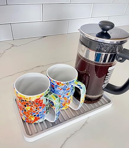 Miniatura 6 de Happitasa - Bandeja organizadora para fregadero de cocina de silicona, soporte de esponja y protector de encimera, estilo de líneas rectas (gris