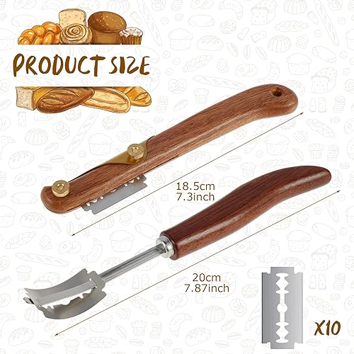Miniatura 2 de CRNXOMP Cuchillo de puntuación de masa cojo de pan, herramienta de puntuación de masa coja de pan con 10 cuchillas, herramienta de corte de masa
