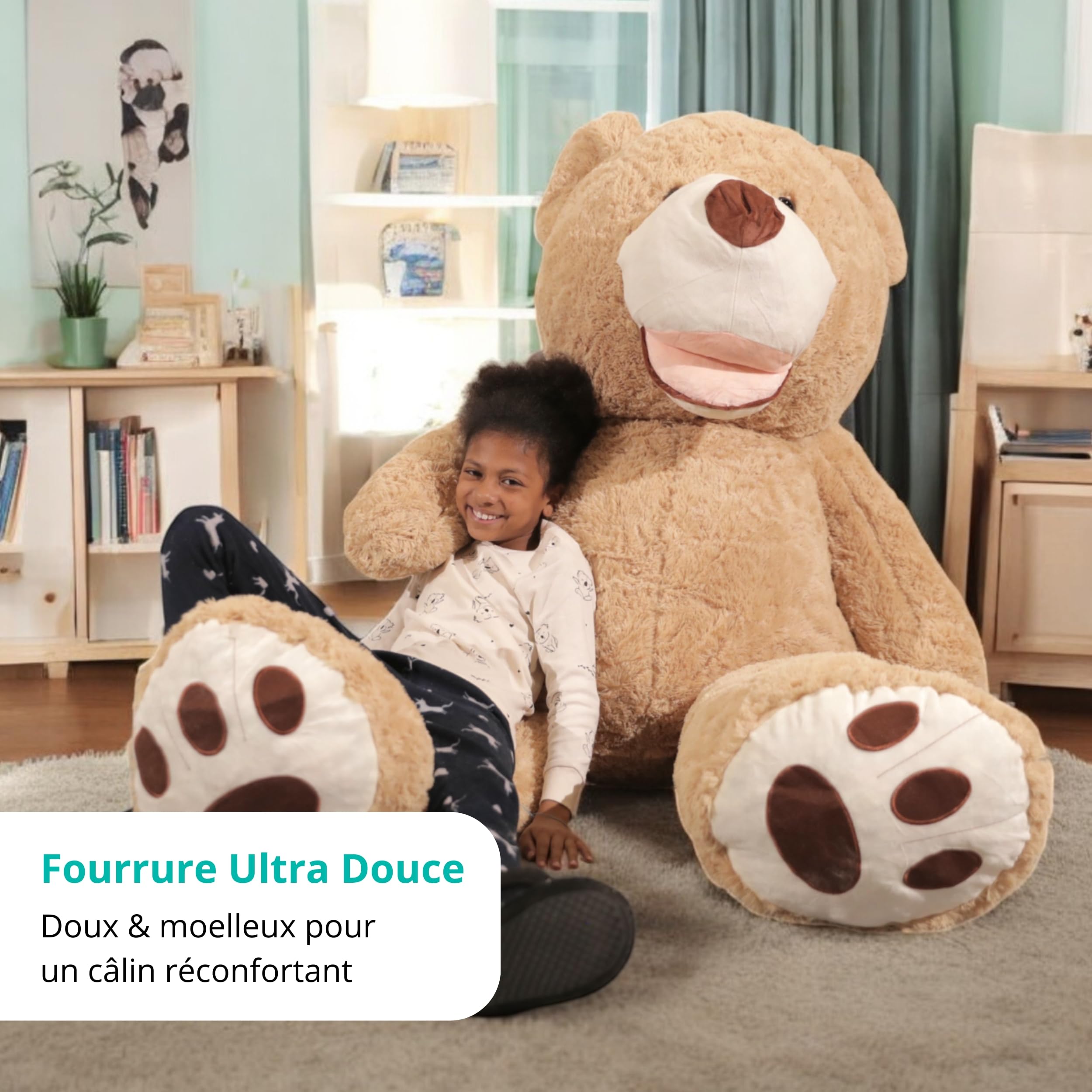 bananair - Peluche Géante 200 cm Fabriqué en France - Nounours Doux et Moelleux, Câlins Assurés - Peluche Ours XXL, Idéal Cadeau, Déco Chambre (Beige)