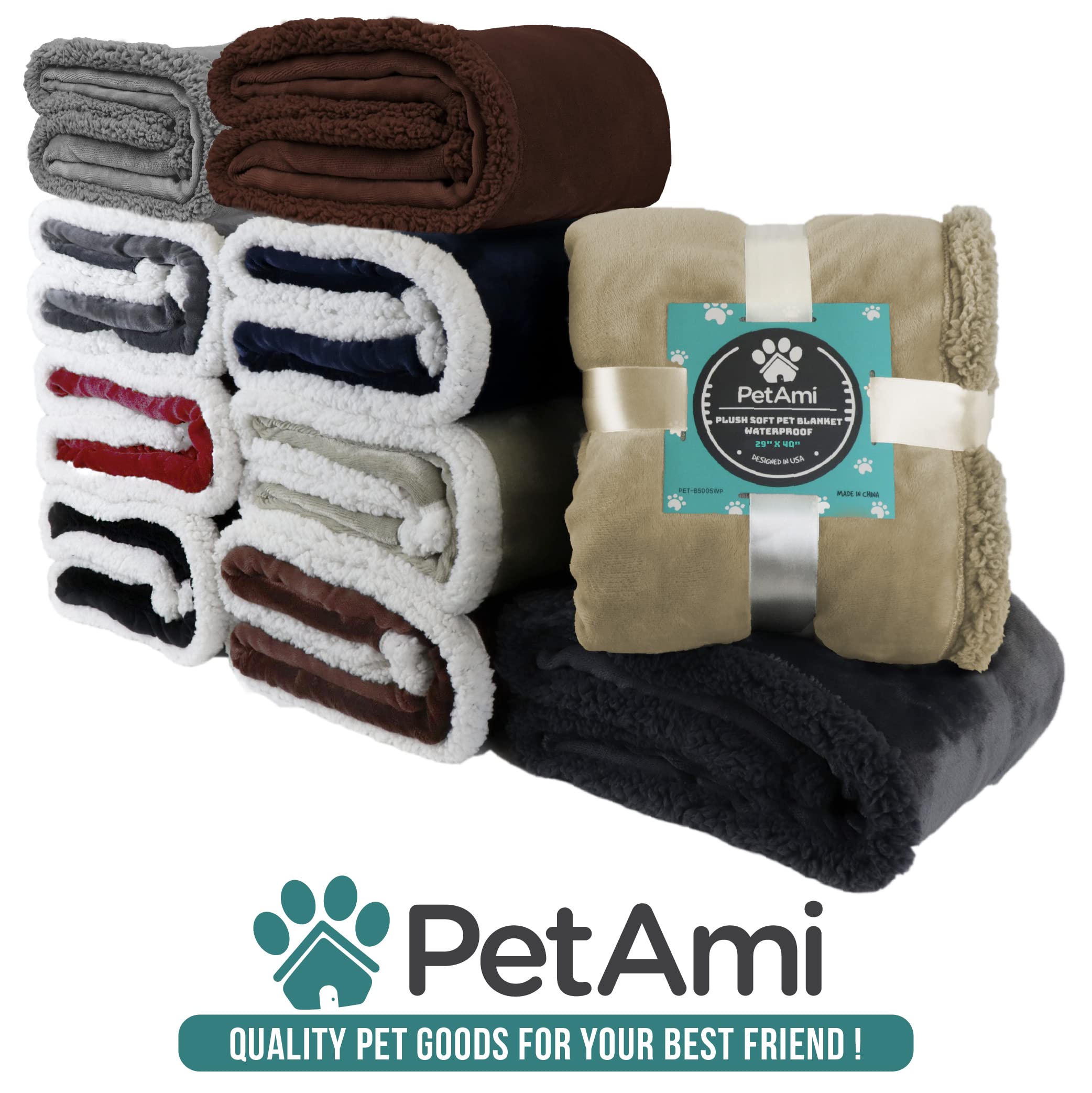 PetAmi Manta para Perro, Manta Sherpa para Perro, Manta de Felpa, Reversible, cálida para Mascotas, para Cama de Perro, sofá, Coche (Sherpa marrón/marrón, 60 x 80 Pulgadas)