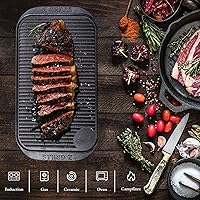 Vista 2 de Z GRILLS Plancha de hierro fundido 2 en 1 reversible para parrilla de 19.3 pulgadas, placa ligeramente pre-sazonada con lados altos, plancha
