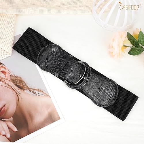 Miniatura 4 de JASGOOD Cinturón de cintura ancha elástico para mujer, hebilla de gancho para cinturón elástico