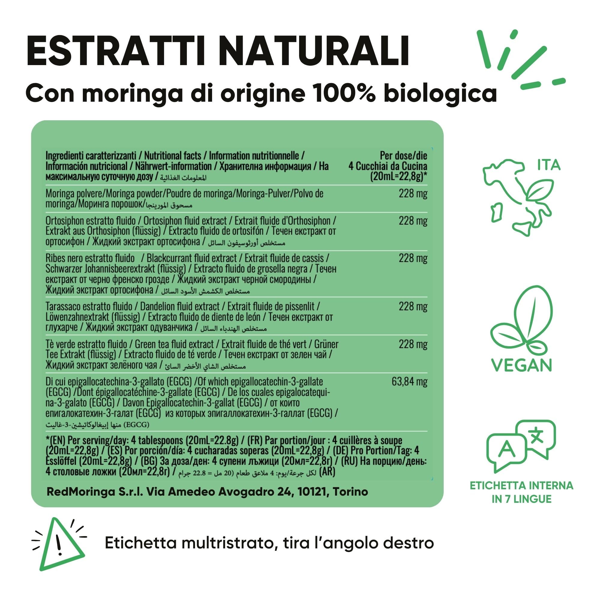 LOW CORTISOLO DONNA – Fosfatidilserina 450 mg + Moringa Bio + Drenante Liquido 11 Erbe con Tarassaco, Betulla, Ananas – Stress, Depurazione Fegato e Ritenzione – Made in Italy – RedMoringa
