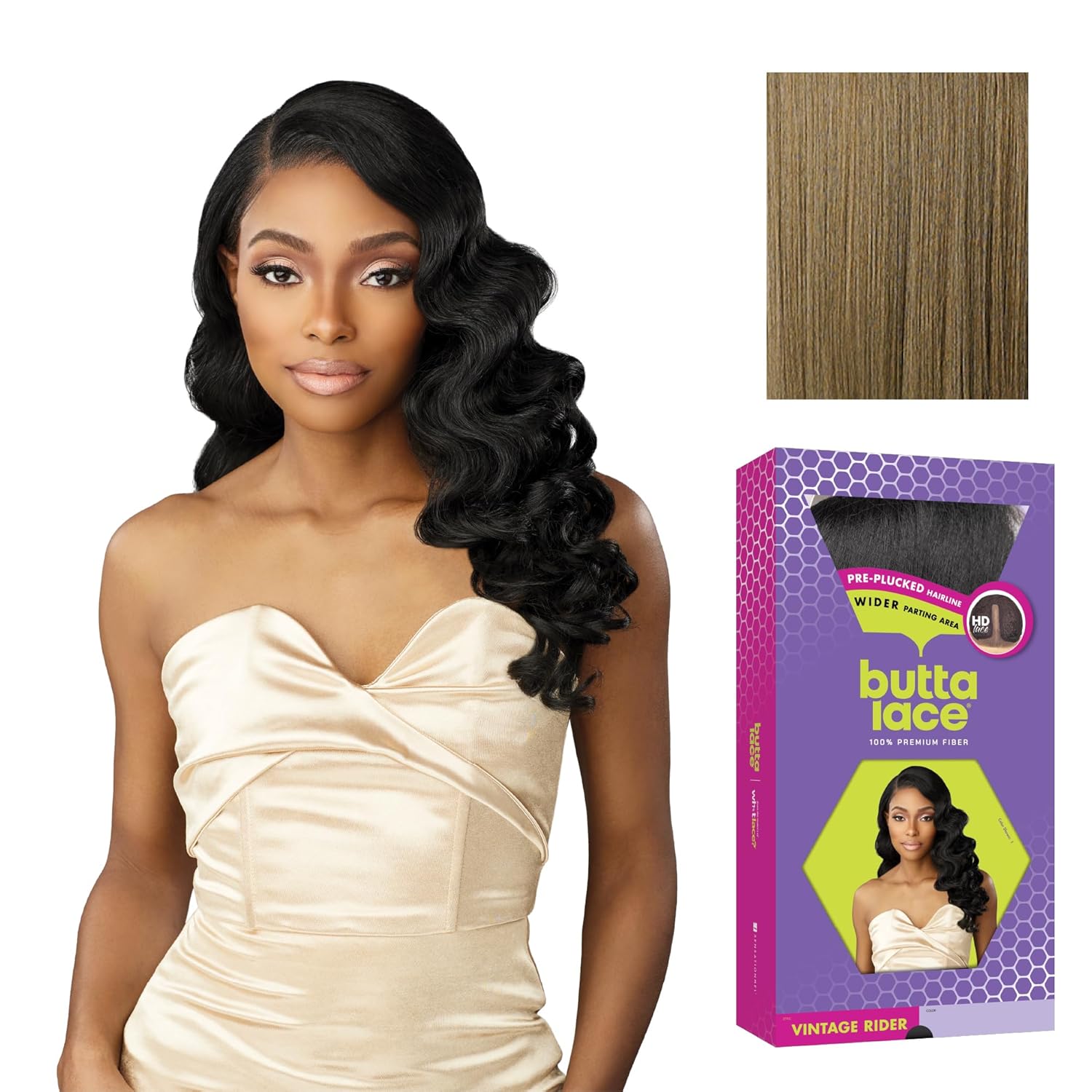 Sensationnel Butta Lace Wigs - Vintage Rider Extra Wide 5 Inch Deep Parting Synthetic Preplucked Hairline Glueless Lacefront (LIGHTASHBROWN)