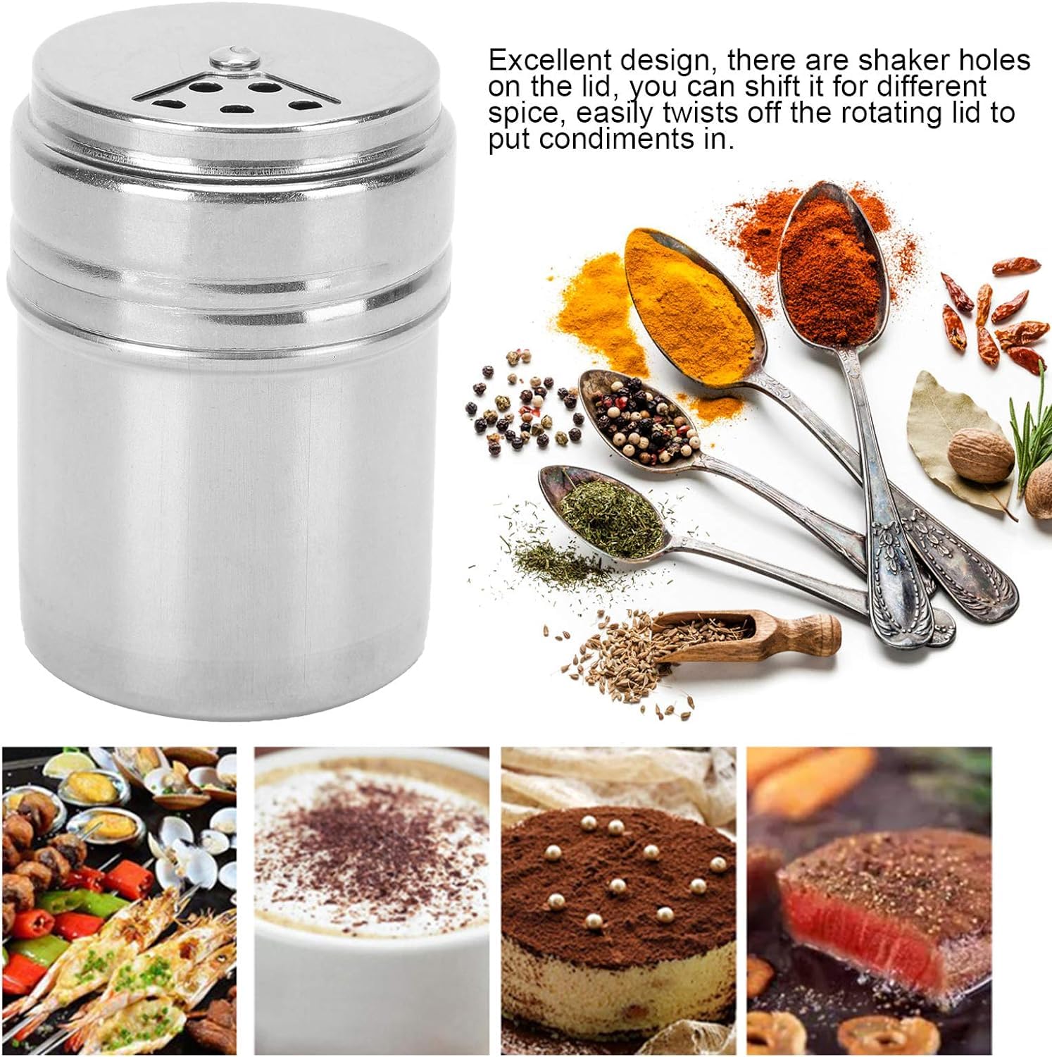 Olla for condimentos, 10 unidades de coctelera for condimentos, azucarera, botella de condimento de acero inoxidable, salero, pimentero, latas de condimento con tapa giratoria