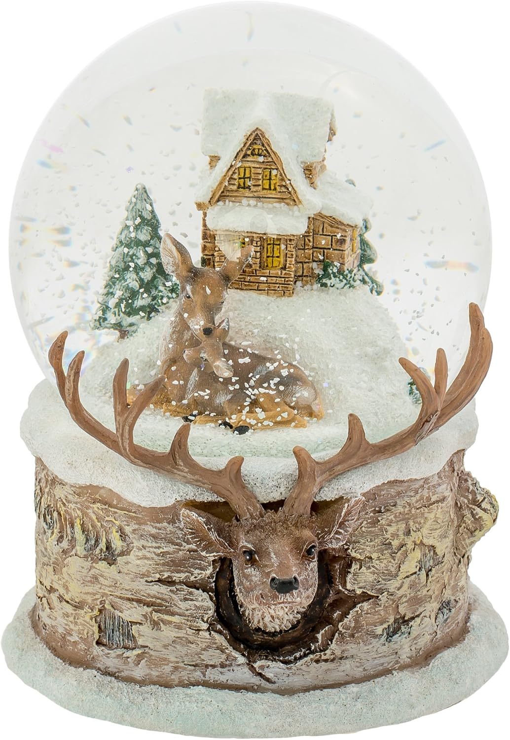 Roman Deer Family Musical Christmas Glitterdome 100mm