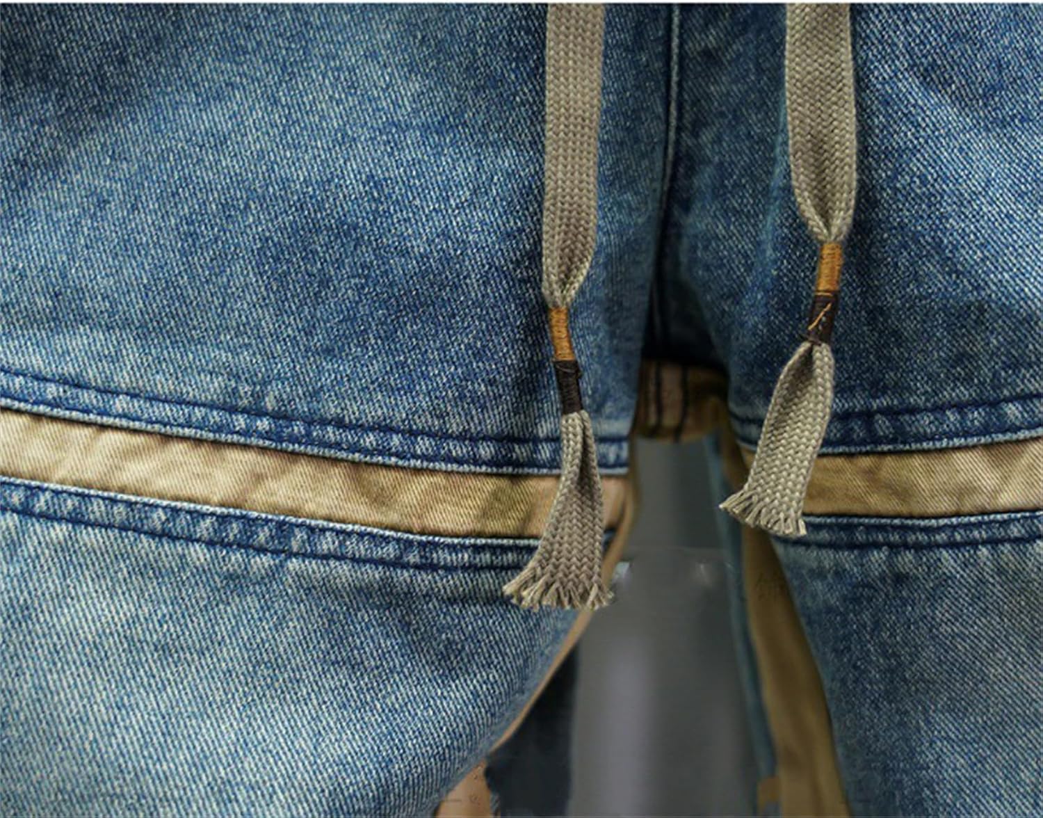 Men's Drop Crotch Joggers Denim Jean Drawstring Hip Hop Pants Fashionable Patchwork Jeans