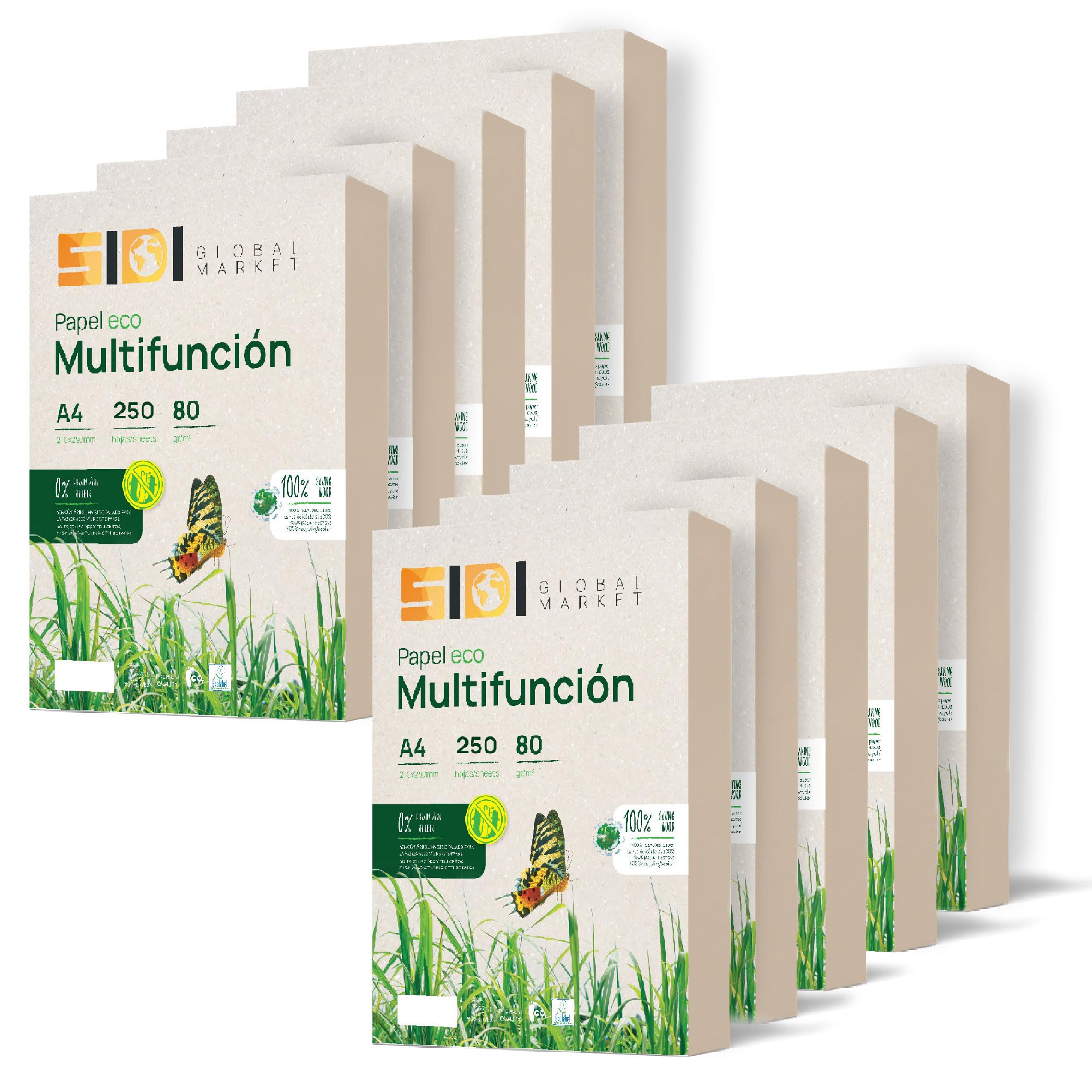 Recycled Paper, DIN A4, Pack of Sheets A4 80 g, Copy Paper and Printer, 250 Sheets A4 100% Made with Recycled Paper ยท SIDI (10 Packs)