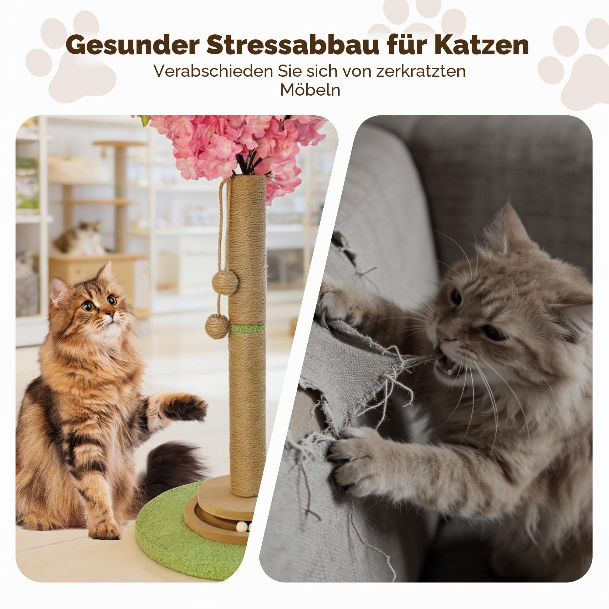 Kirschblüten-Kratzbaum, 91 cm hoch, natürlicher Sisal, stabile Basis, Turm mit interaktivem Trackball-Spielzeug für Indoor-Kätzchen und große Katzen, japanische ästhetische