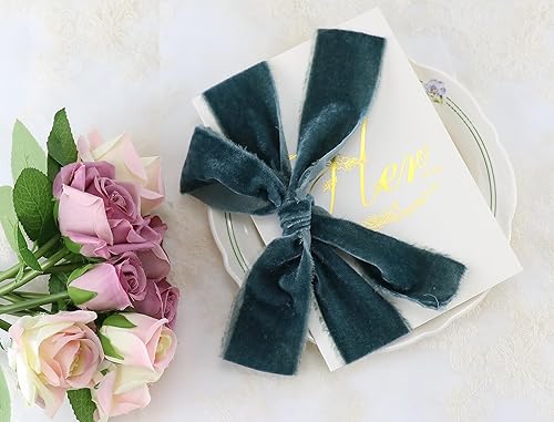 Miniatura 4 de Cinta de terciopelo azul polvoriento, 2 pulgadas x 3 yardas, cinta de terciopelo de seda con borde deshilachado, cinta azul rasgada a mano con borde