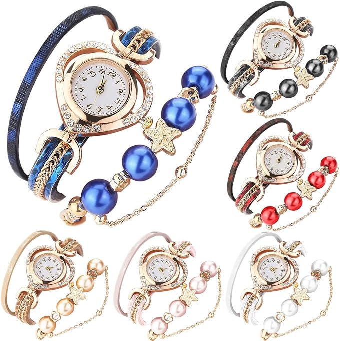 CdyBox Women's 6 Pack Inlay Diamond Pearl Wrist Watches