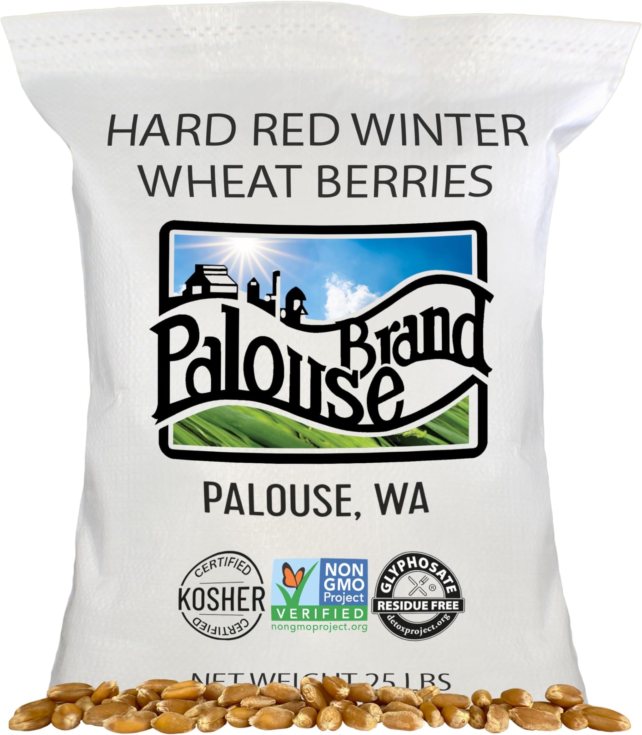 Palouse Brand Certified Glyphosate Residue Free Hard Red Winter Wheat Berries | 25 LBS Bag | Sproutable | Non-GMO Project Verified | Kosher