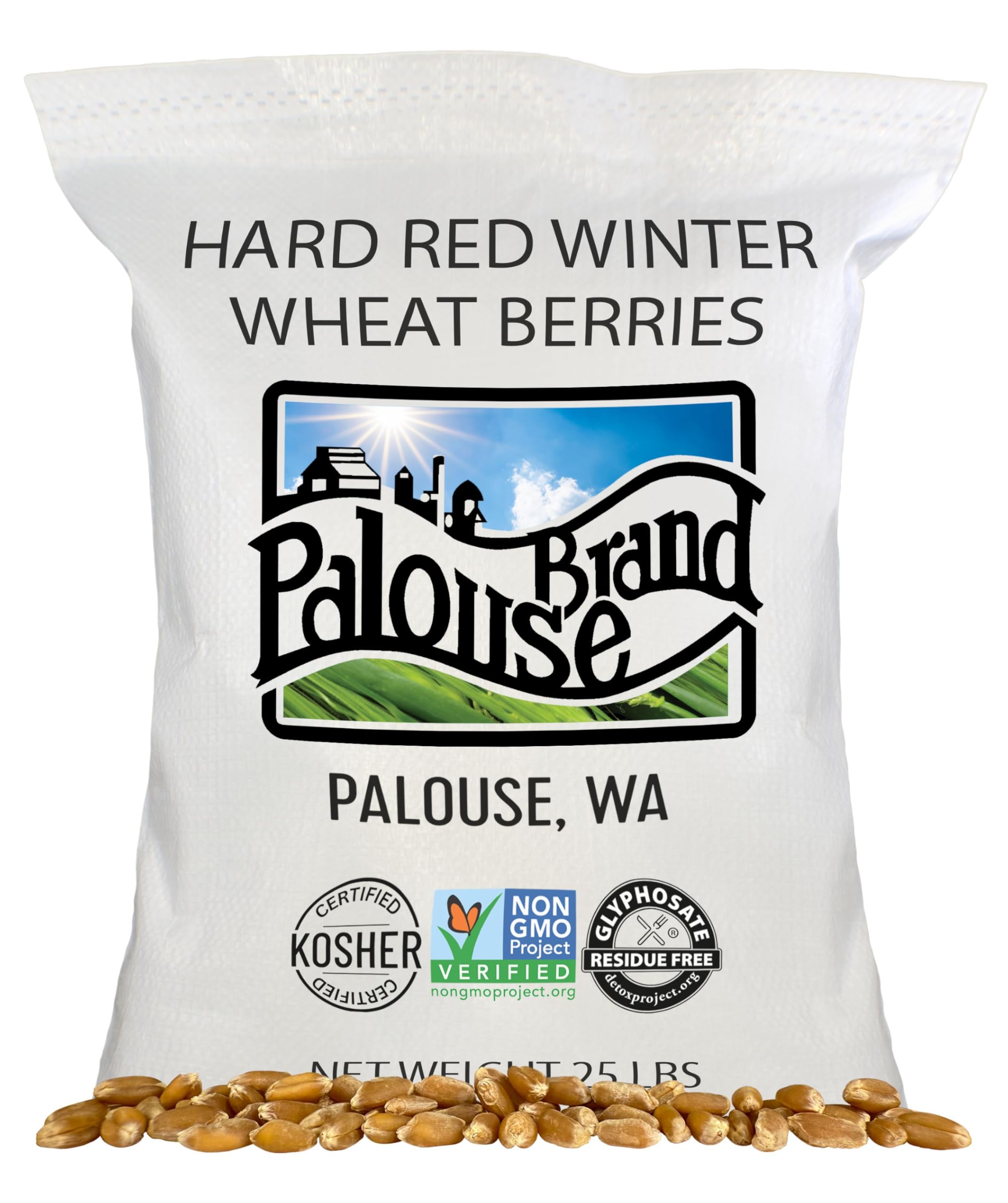 Certified Glyphosate Residue Free Hard Red Winter Wheat Berries | 25 LBS | Desiccant Free | Sproutable | Non-GMO Project Verified | Kosher
