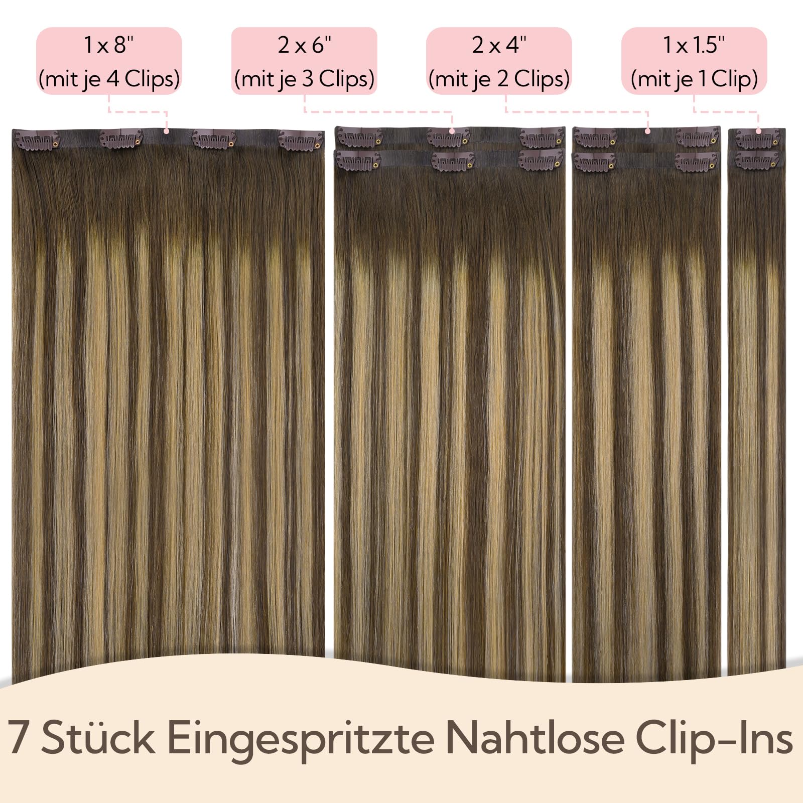 hotbanana Invisi Edge Clip In Extensions Echthaar, Balayage Schokoladenbraun bis Karamellblond Nahtlose Remy Clip In Echthaar Extensions Injected Seamless Hair Extensions 40cm | Echthaar-Haarverlängerung, zum Anklipsen, 110 g, Nr. 4/27/4, Schokoladenbraun