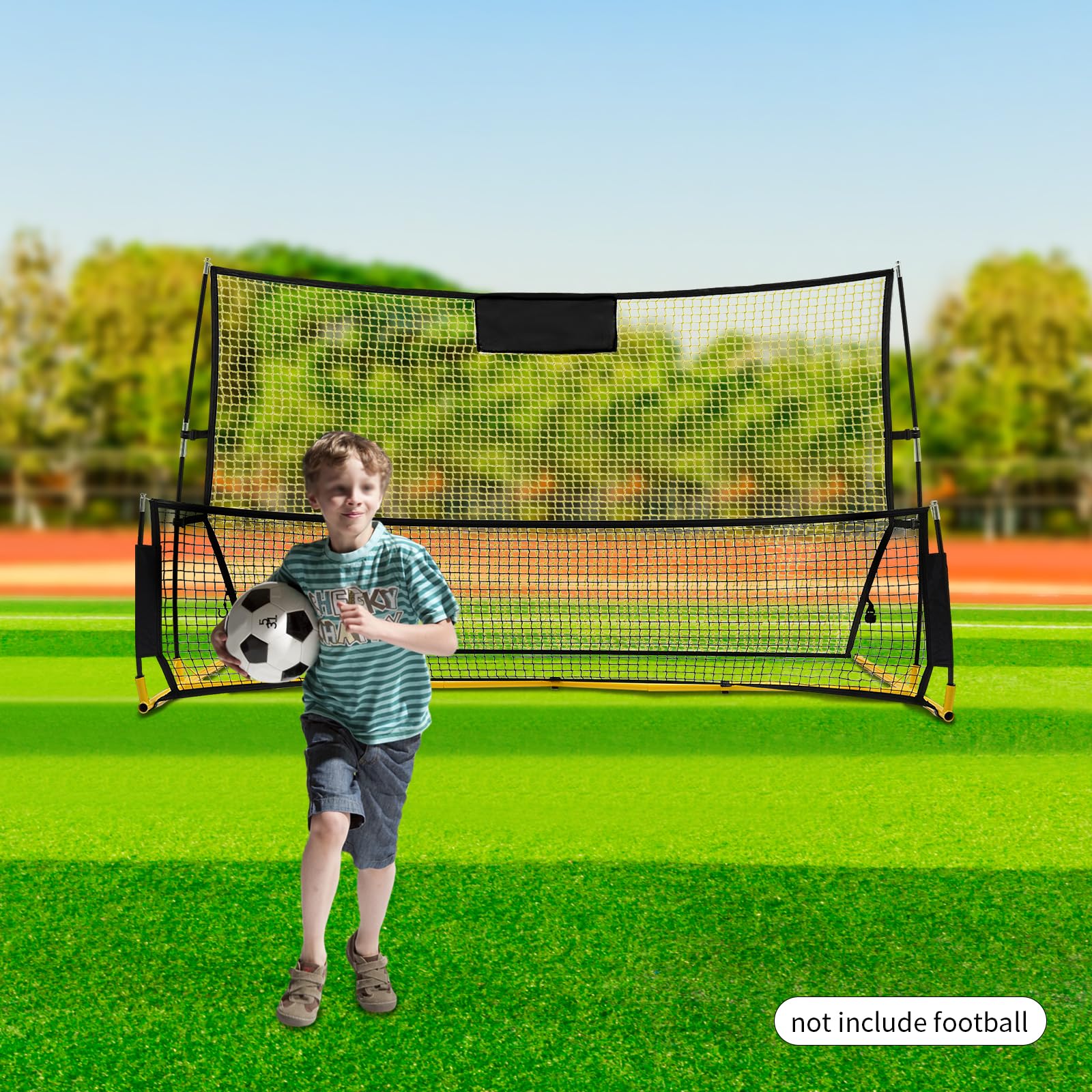 Calcio rimbalzo 2 in 1 rete per esercizi di calcio, 2,1 x 1,2 m, portatile e integrato, per allenamento su qualsiasi superficie