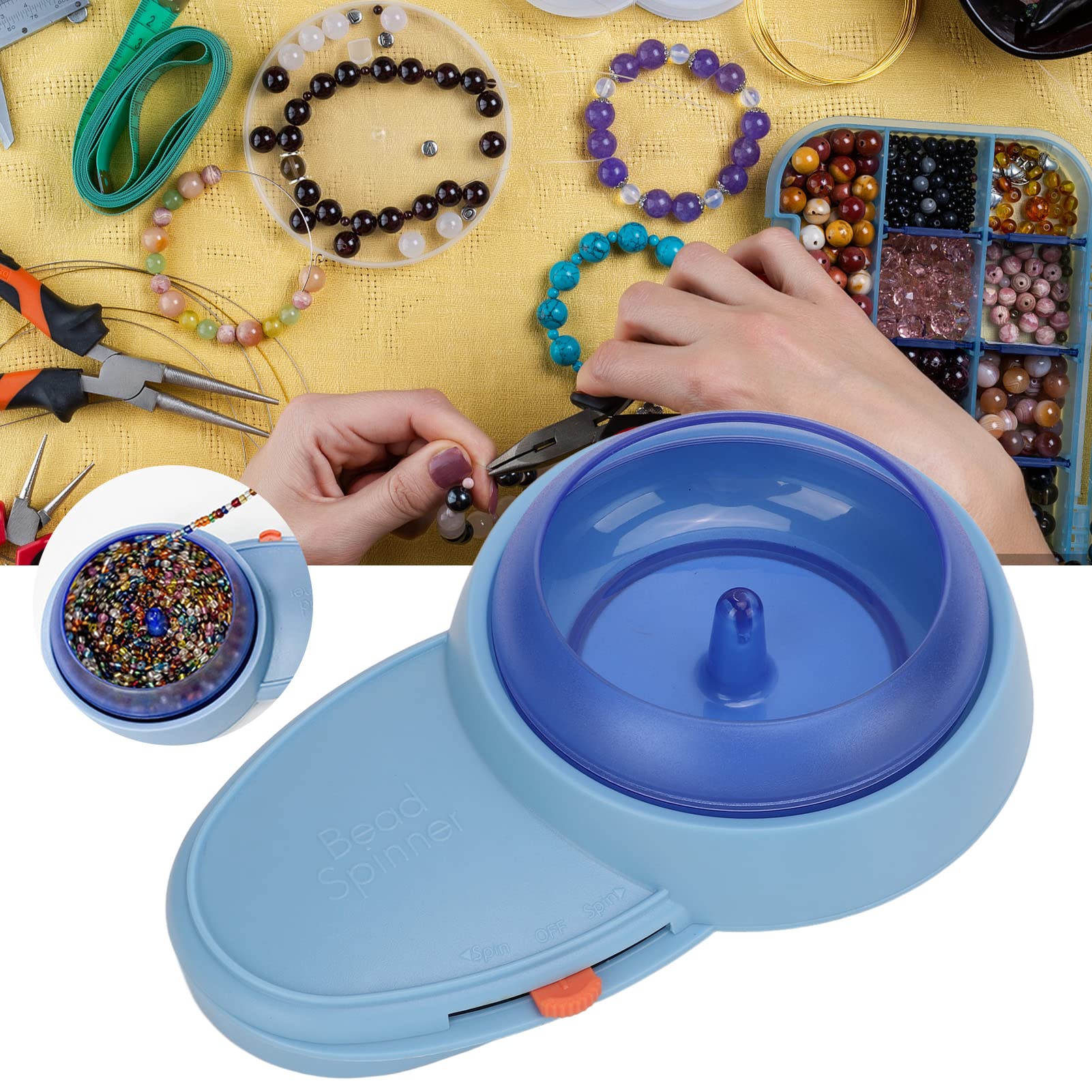 Spinner à Perles, Spin Beading Bowl Loader avec 2 Aiguilles Incurvées à Grand œil, Alimenté par Batterie, Kit de Métier à Tisser pour Bracelets à Bricoler Soi-même, Fabrication de Bijoux