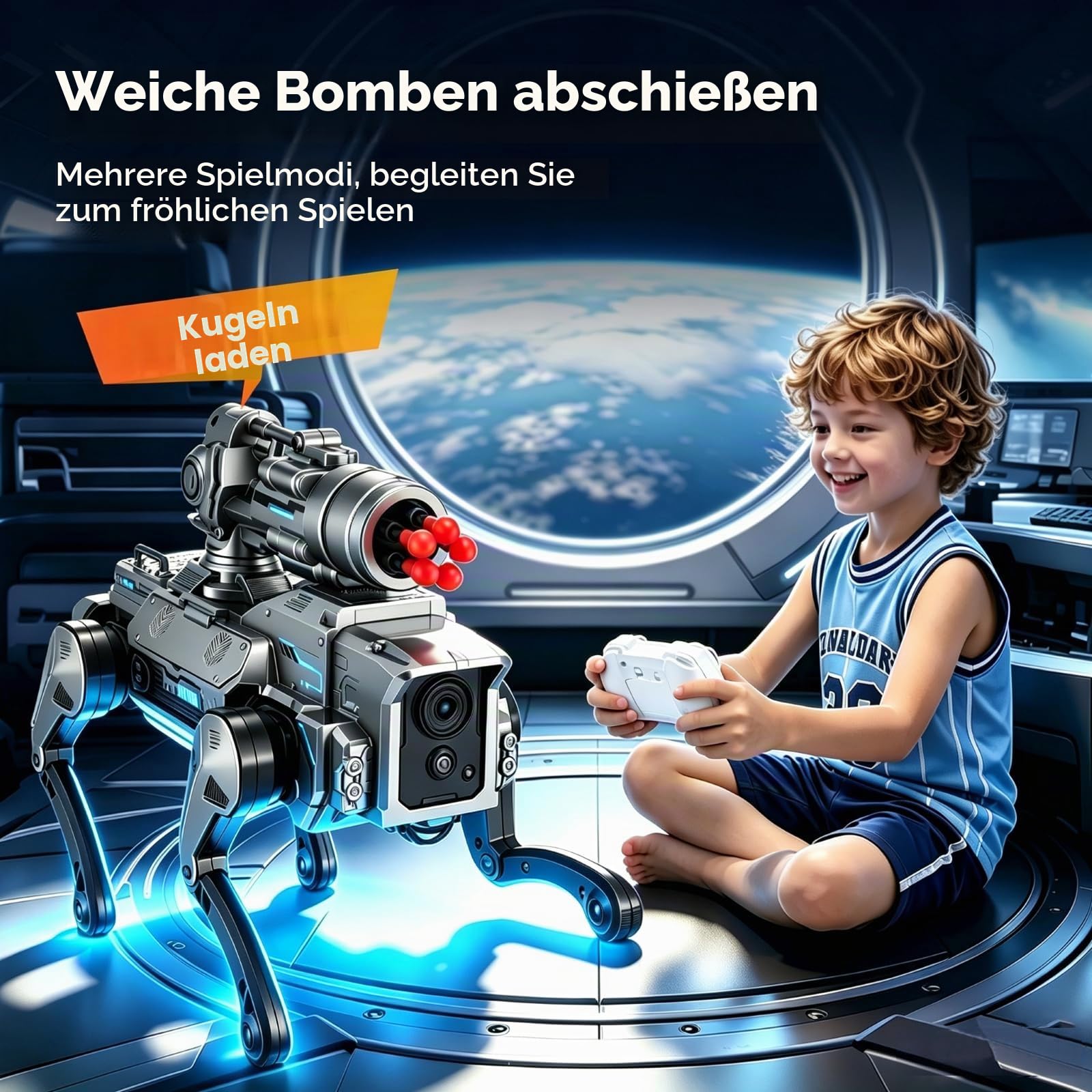 Roboterhund Ferngesteuert für Kinder 3-12 Jahre, Intelligenter Roboter Hund mit Softmunition-Werfer, Programmierbar, Tanzen, Musik, Interaktiv, Spielzeug Junge Mädchen