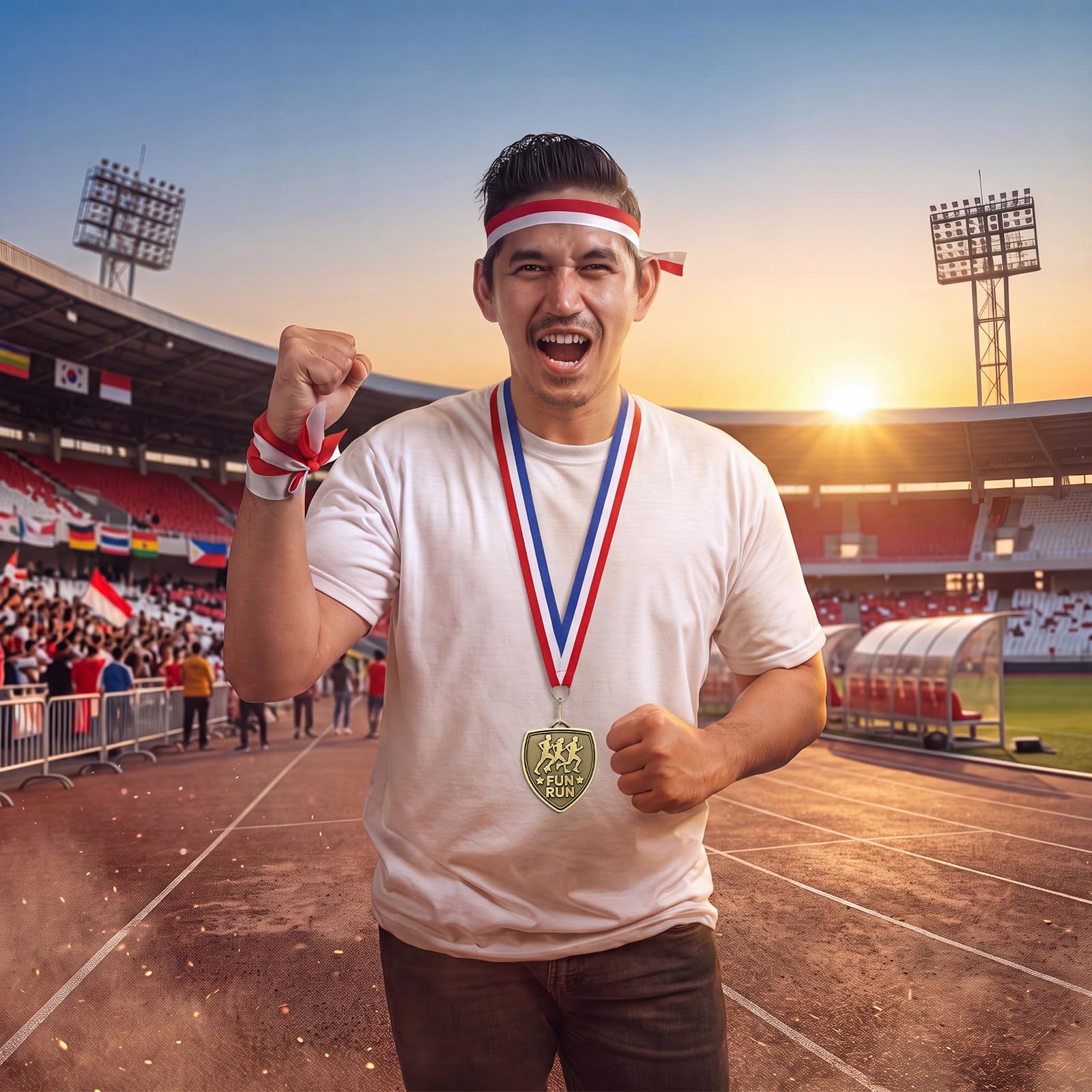 Kenning 20 medaglie premio sfuse 6,1 cm medaglie sportive in bronzo con nastri per il collo bandiera medaglie trofeo di calcio vincitore partecipazione premio regali per giochi sportivi eventi feste