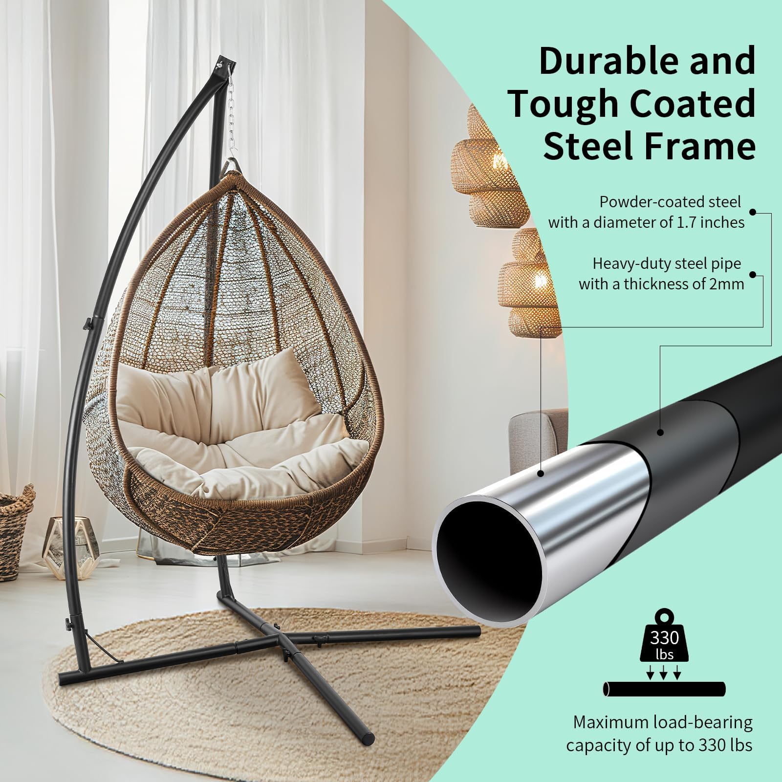 LIFERUN Struttura per poltrona sospesa nera, robusta struttura in metallo, design a X, supporto mobile per poltrona sospesa e altalena sospesa in giardino, balcone e soggiorno, portata fino a 150 kg