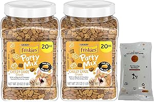 Bundle (2) Friskies Party Mix Cheese Craze Cat Treats (20-oz Each) with AuroraPet Wipes