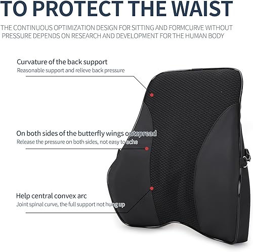 Miniatura 2 de Soporte lumbar y almohada cervical para silla de oficina y asiento de automóvil, cojín de espuma viscoelástica suave con correa ajustable, diseño