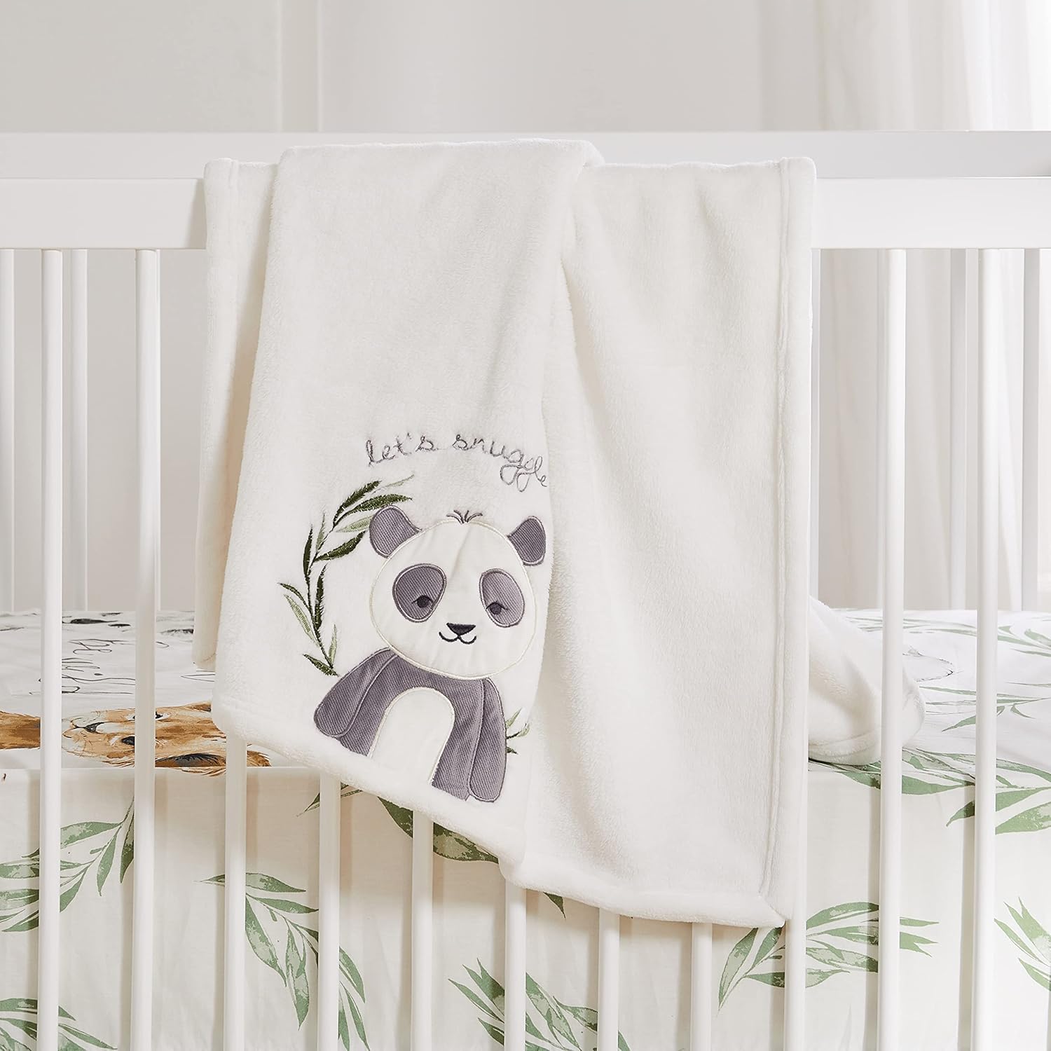 Levtex Baby - Mozambique Crib Bed Set - Baby Nursery Set - Baby Jungle Animals - Grey Taupe Charcoal Green White - 4 Piece Set Includes Quilt, One Fitted Sheet, Wall Decal & Skirt/Dust Ruffle : Baby