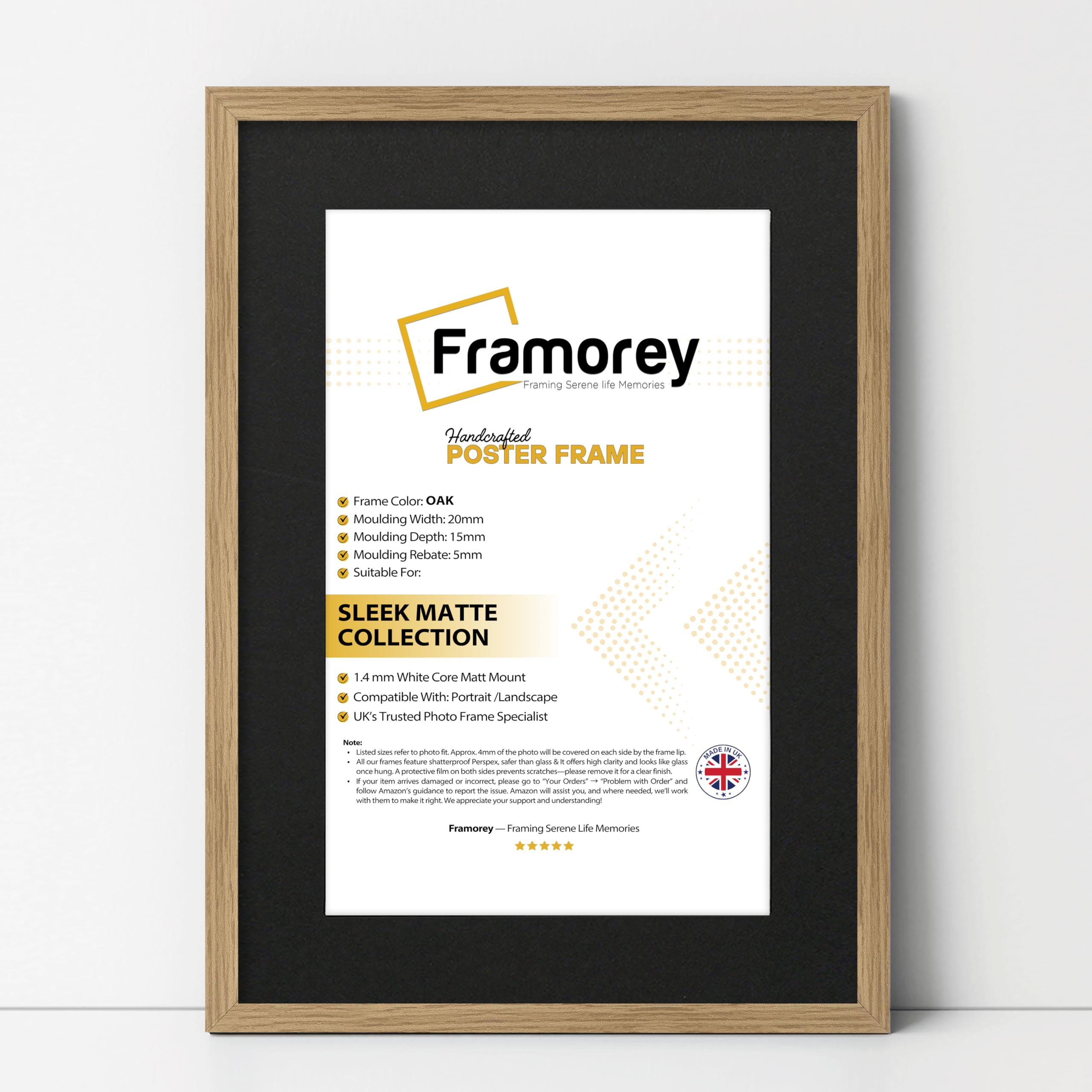 Framorey Framing Serene Life Memories Oak With Black Mount Framorey Thin Matt Oak Photo Frame 50X60cm Size Picture Frame With 40X50cm Size Black Mount, Flat Wooden Effect Photo Frame, Home Décor Frame, Wall Art Poster Frame