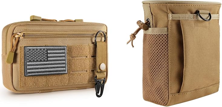 FRTKK Tactical Molle Admin Pouch with USA Flag Patch and Keychain & Tactical Molle Dump Pouch Drawstring Magazine Dump Bag