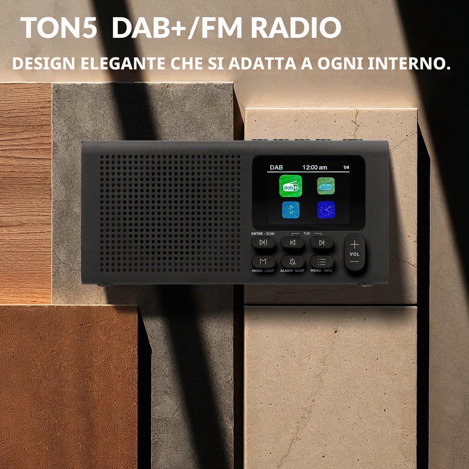 RED OPTICUM Radio con Bluetooth 5.3, DAB Plus Radio con 40 canali DAB+/FM preimpostati, display LCD a colori, 9 menu vocali, jack per cuffie da 3,5 mm, cavo di ricarica USB incluso (nero)